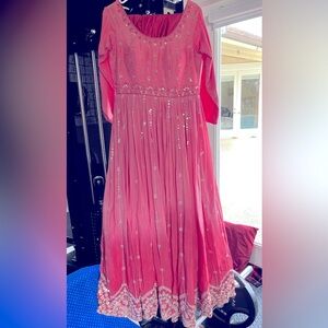Barbie pink anarkali extra long and flowy indian gown
